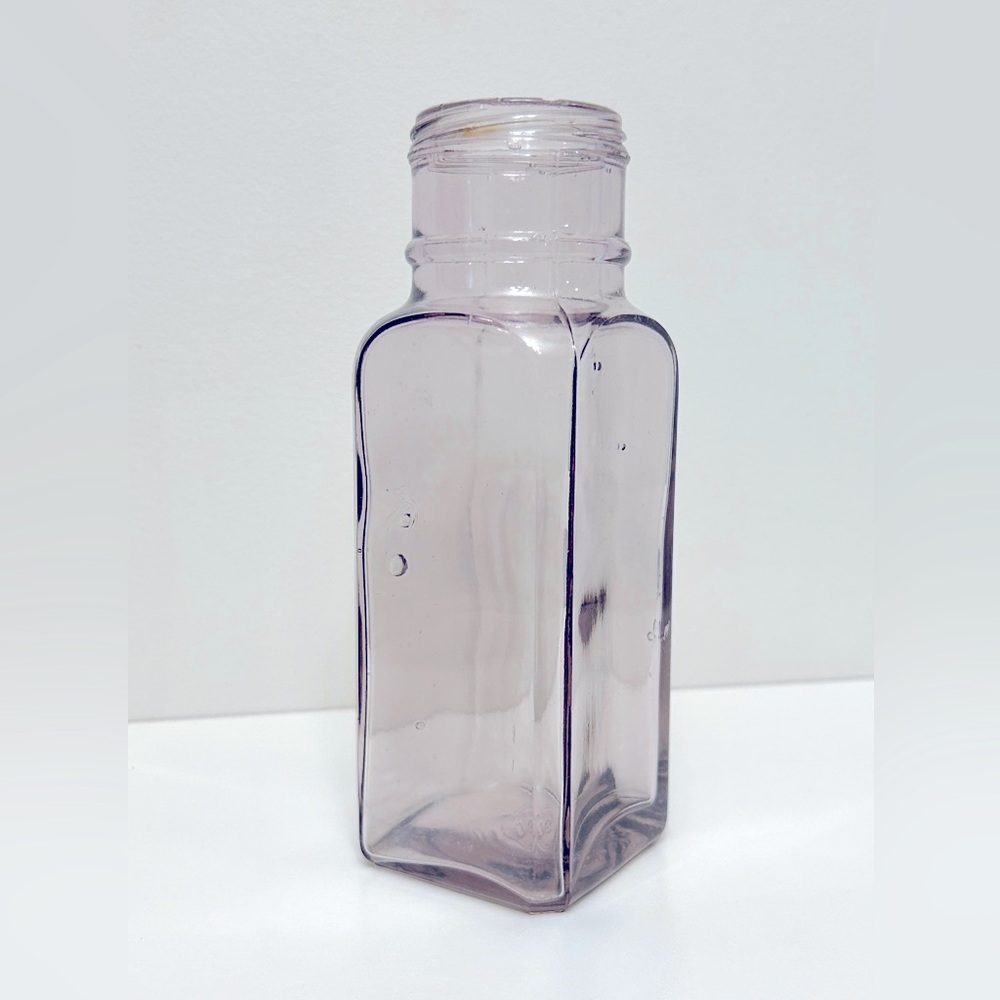 Antique Purple Glass Bottle 7 3/4” Filled with Vintage Buttons